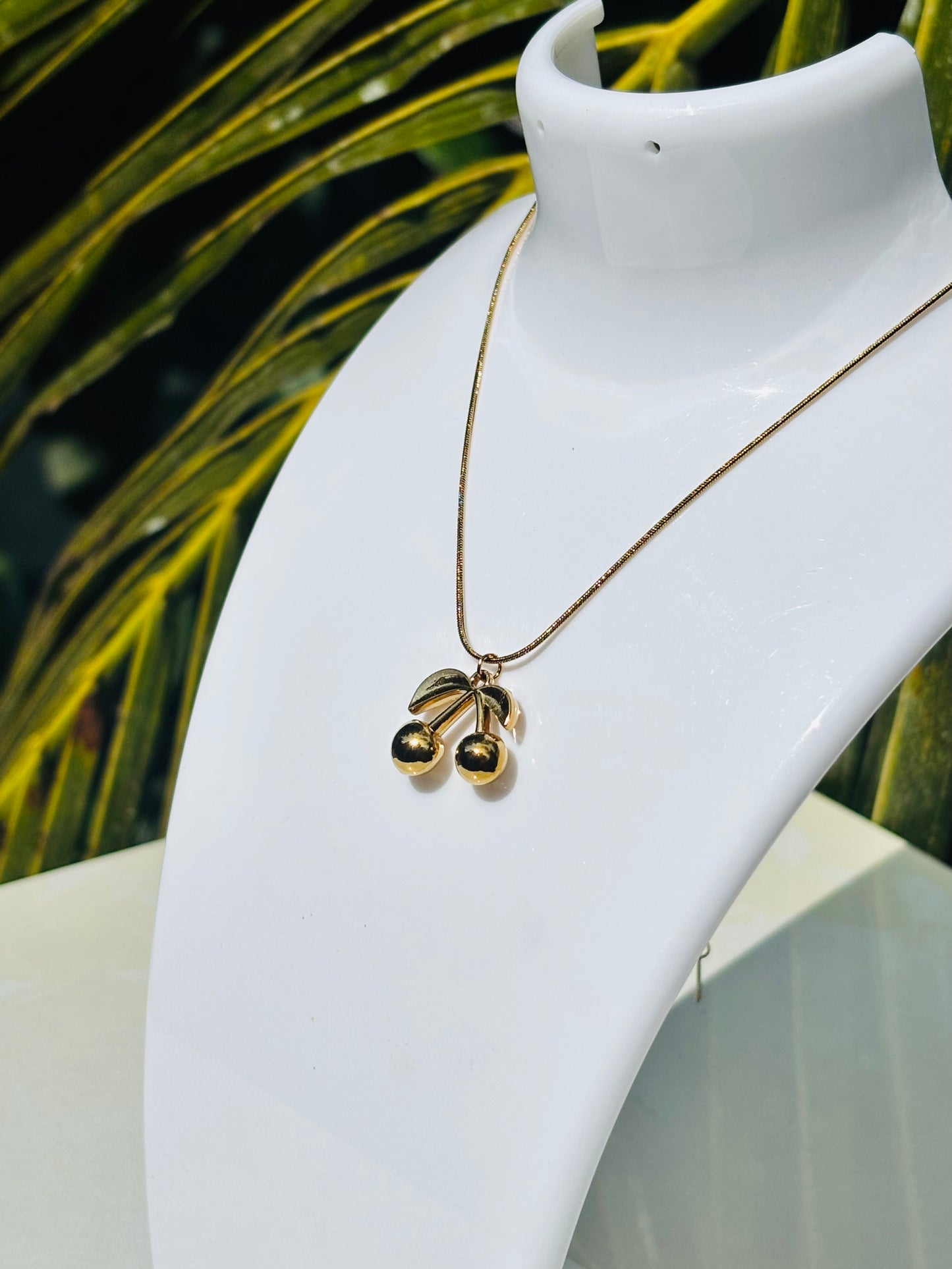 Anti tarnish gold cherry pendant necklace