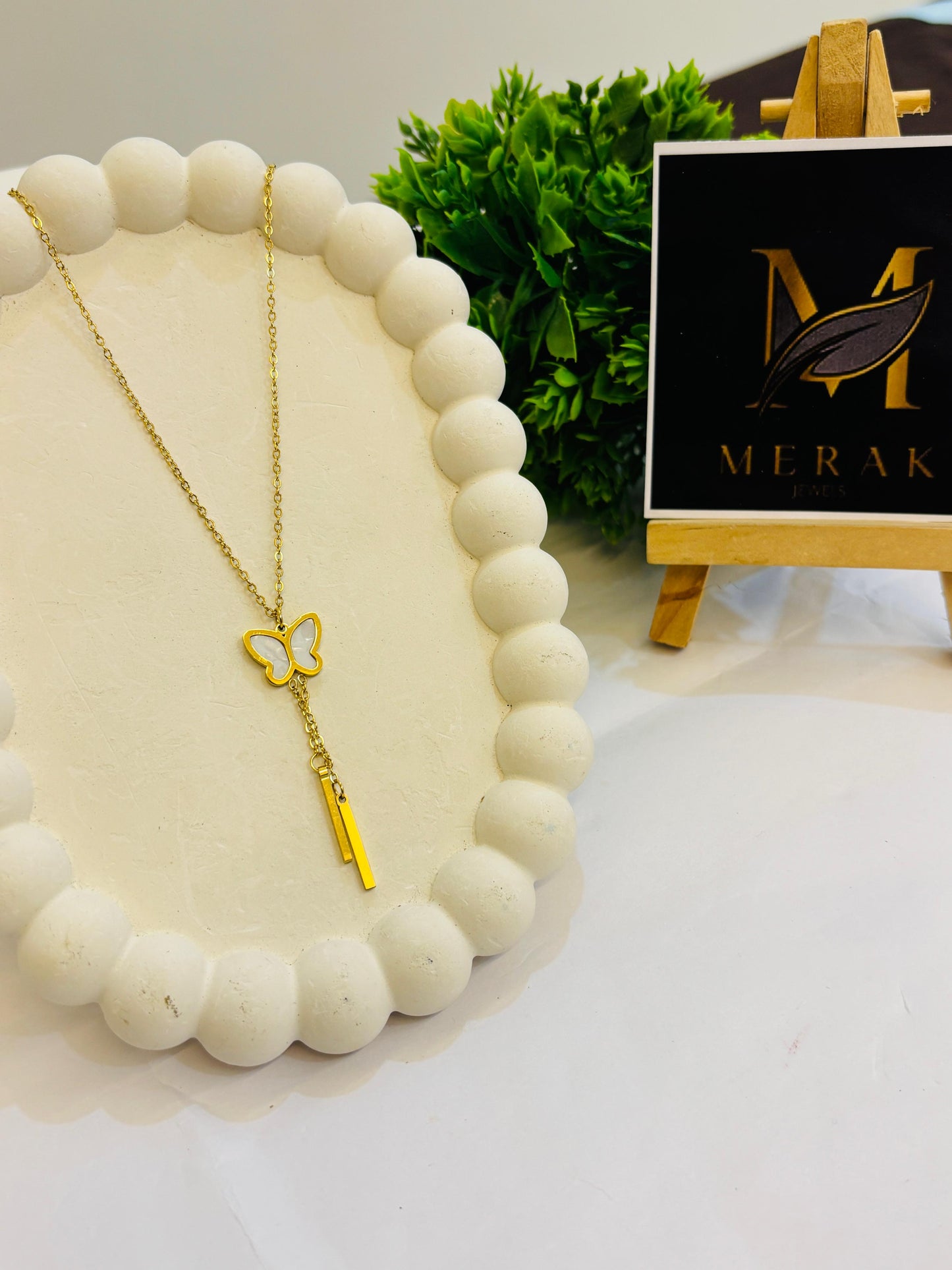 Golden Butterfly Drop Necklace