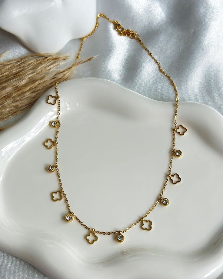 Anti tarnish clover charm necklace