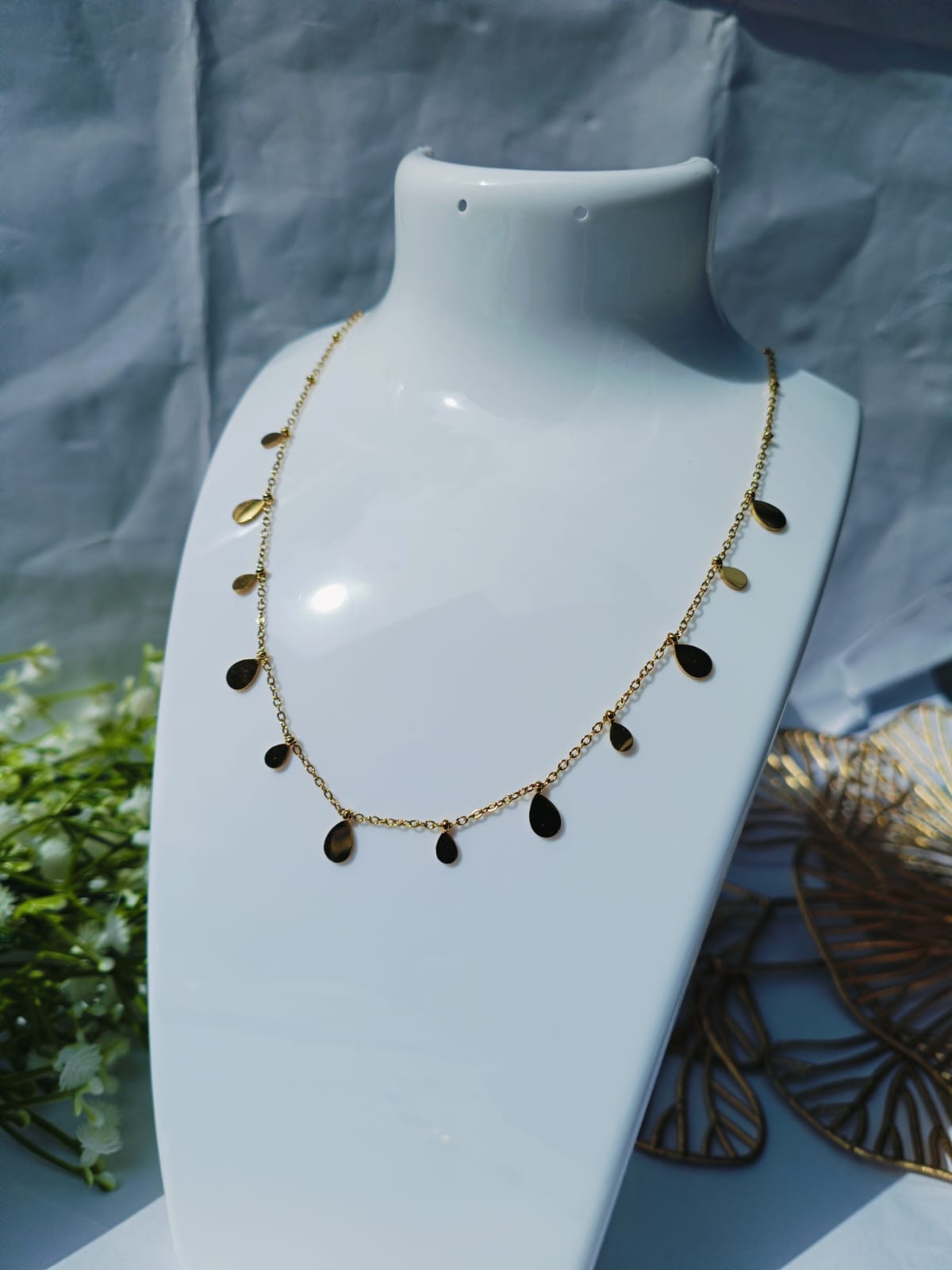 Anti tarnish drop charm necklace