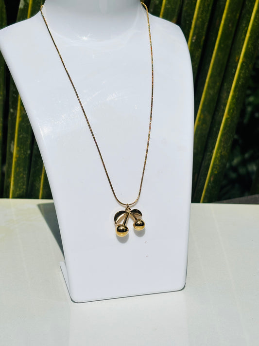 Anti tarnish  gold cherry pendant necklace