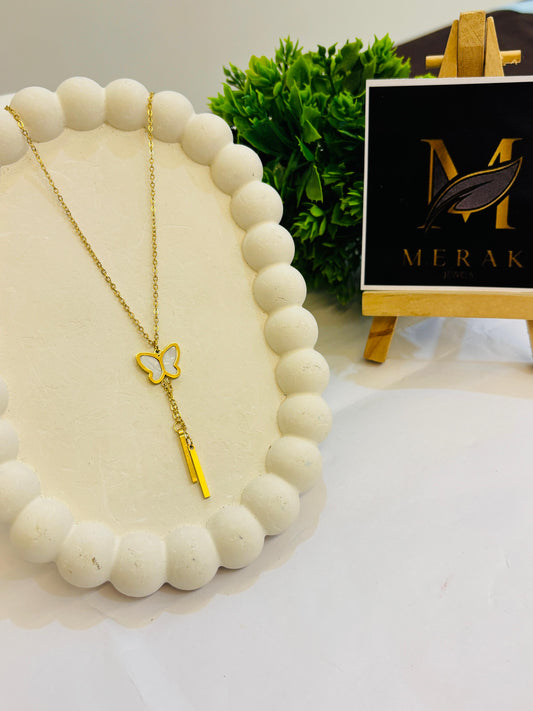 Golden Butterfly Drop Necklace