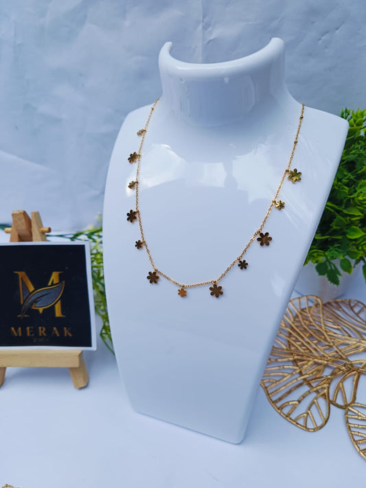 Anti tarnish flower charm necklace